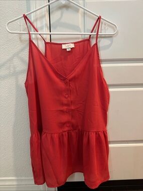 LOFT Red Spaghetti Strap Button-Front Peplum Camisole